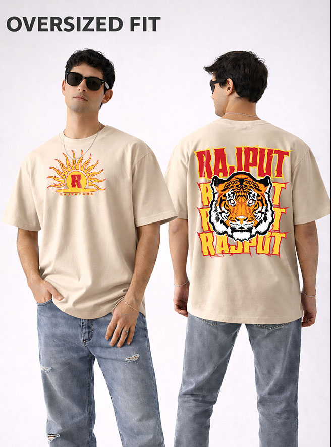Rajput Fire Oversized Terry Cotton T-Shirt Rajputana Streetwear Design KSquaree Rajputana Collection