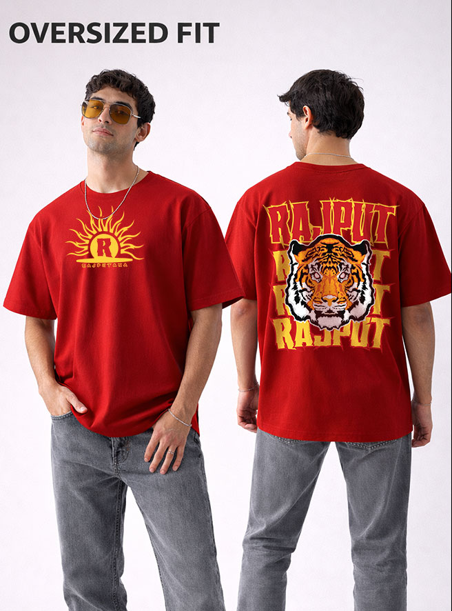 Rajput Fire Oversized Terry Cotton T-Shirt Rajputana Streetwear Design KSquaree Rajputana Collection