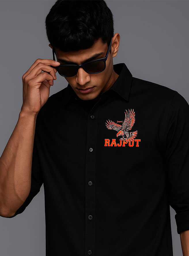 Rajput Eagle Black Shirt – Fierce Rajputana Warrior Power by KSquaree