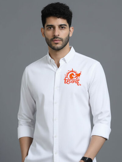 Hindu Bhagwa White Shirt – Sacred Hindu Pride Premium Wear by KSquaree