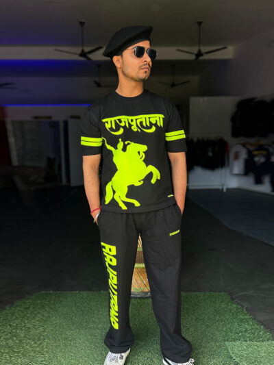 Emerald Green Rajputana Oversized T-Shirt & Jogger Set with bold puff print detailing