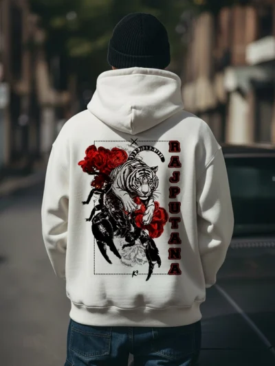 Rajputana Scarlet Scorpion Hoodie with Tiger and Scorpion Warrior Design by KSquaree