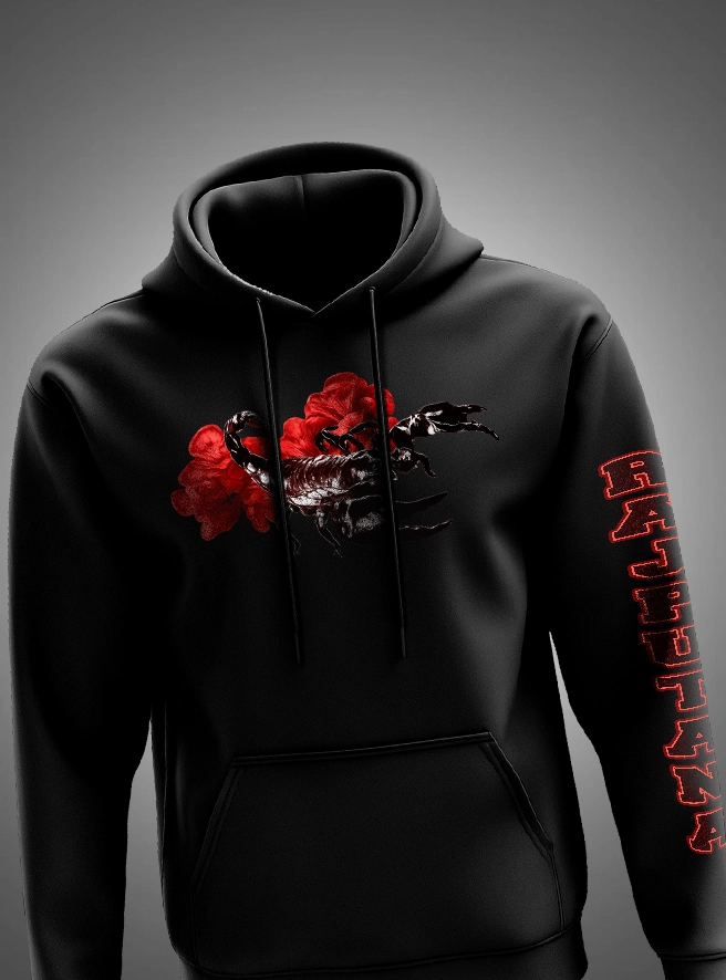 Rajputana Scarlet Scorpion Hoodie with Tiger and Scorpion Warrior Design by KSquaree