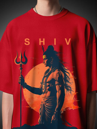 Mahadev printed oversize t-shirt with Trishul and orange sun