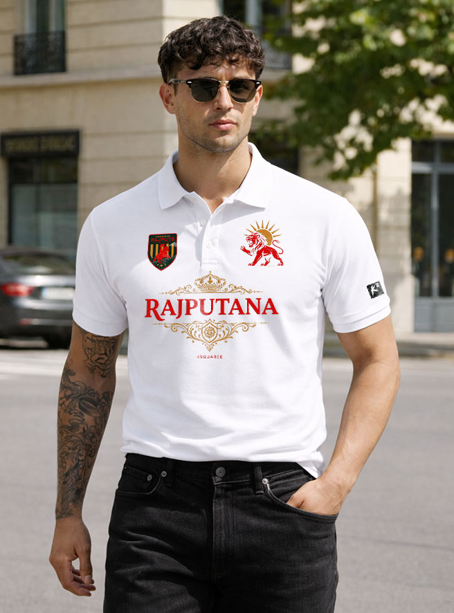 Rajputana Premium Polo T-Shirt Black with Royal Lion Rajput Design by KSquaree