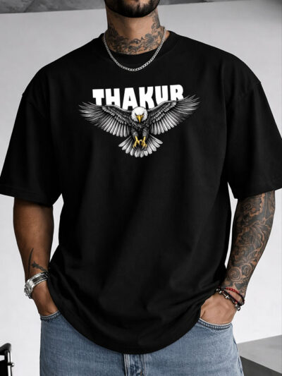 Thakur Eagle Oversized T-Shirt with Honor Is Our Legacy Print by KSquaree