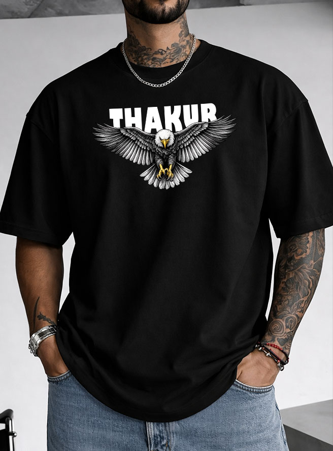 Thakur Eagle Oversized T-Shirt with Honor Is Our Legacy Print by KSquaree