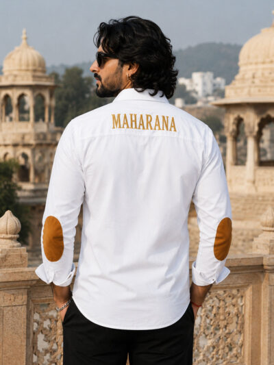 White Maharana Pratap Embroidered Shirt Rajputana Collection Premium Wear by KSquaree