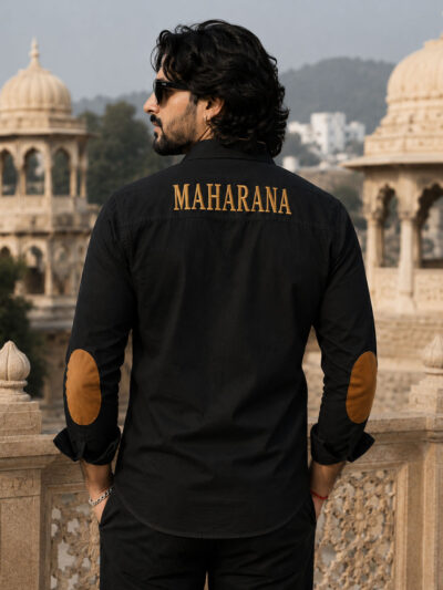 Black Maharana Pratap Embroidered Shirt Rajputana Collection Premium Wear by KSquaree