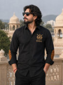 Black Maharana Pratap Embroidered Shirt Rajputana Collection Premium Wear by KSquaree
