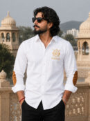White Maharana Pratap Embroidered Shirt Rajputana Collection Premium Wear by KSquaree