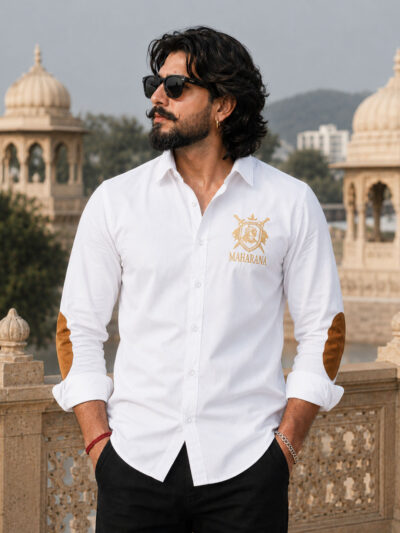 White Maharana Pratap Embroidered Shirt Rajputana Collection Premium Wear by KSquaree