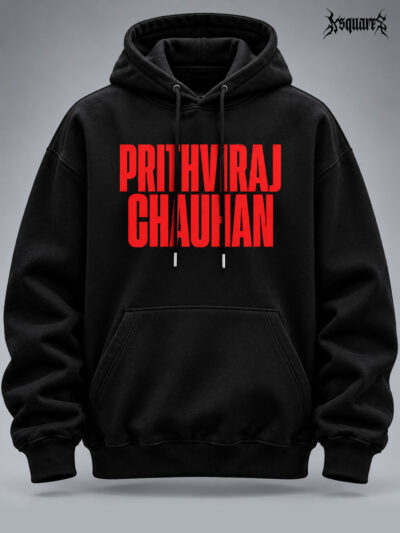 KSQUAREE Black Hoodie featuring Samrat Prithviraj Chauhan Graphic Print with Rajputana History Facts