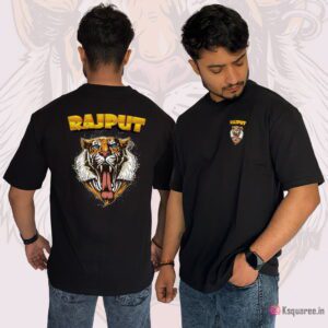 Tiger Face Rajput Design Over Size Terry Cotton T-shirt