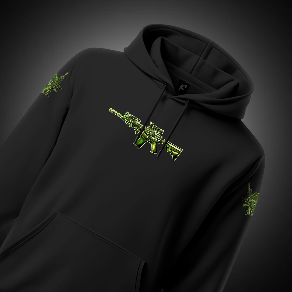 Thakur On Top Hoodie with gun graphic design for bold winter wear.