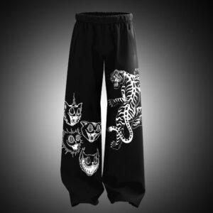 KSquaree Black Oversized Sweatpants with Tiger Art for Unisex
