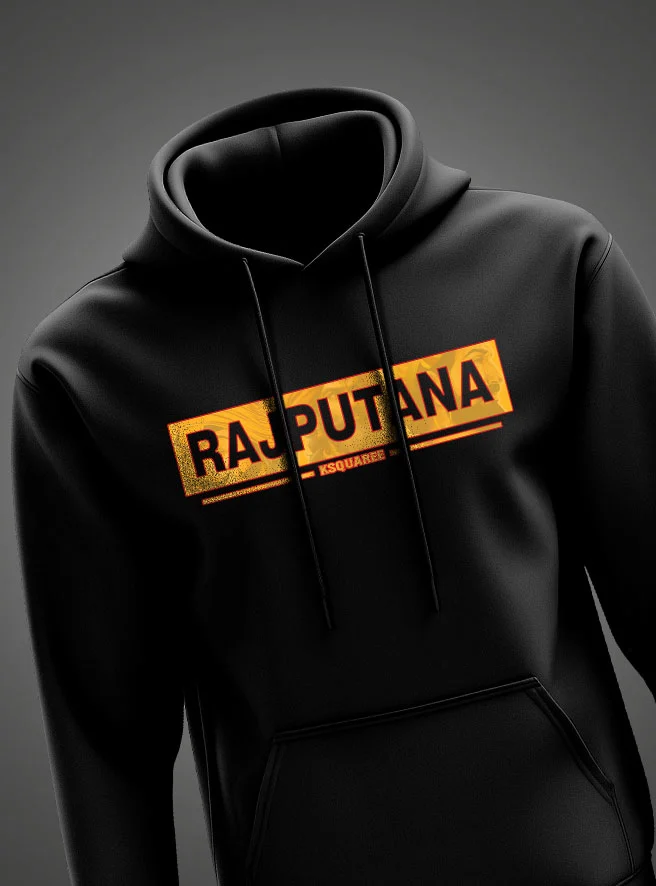 Rajputana Yellow Printed Hoodie – Royal Rajput Heritage Winter Wear by KSquaree
