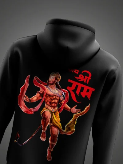 Jai Shree Ram Hanuman Ji Printed Hoodie – Powerful Devotional Winter Wear by KSquaree