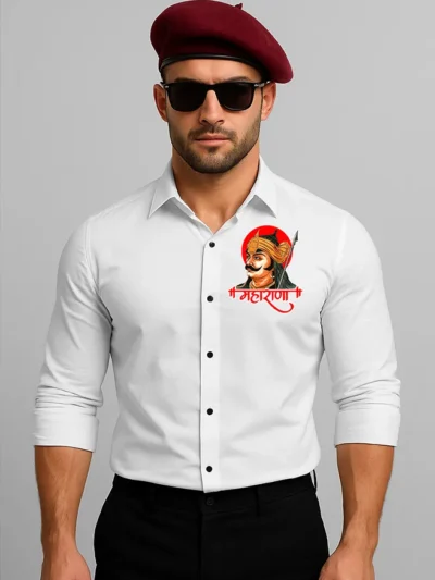 White Maharana Pratap Premium Shirt – Royal Rajputana Warrior Pride by KSquaree