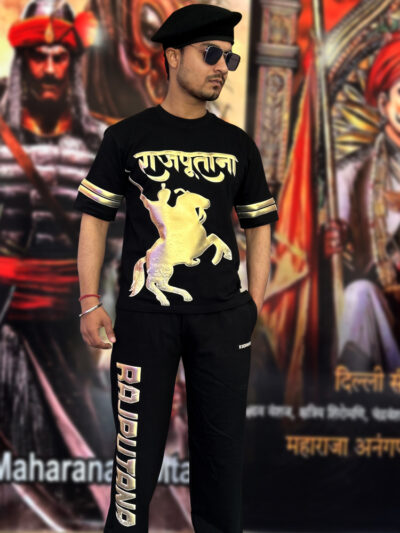 Premium Golden Rajputana Oversized T-Shirt & Jogger Set with raised puff print Rajputana design