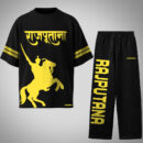 Yellow Rajputana Oversized T-Shirt & Jogger Set with puff print details