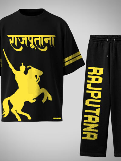 Yellow Rajputana Oversized T-Shirt & Jogger Set with puff print details