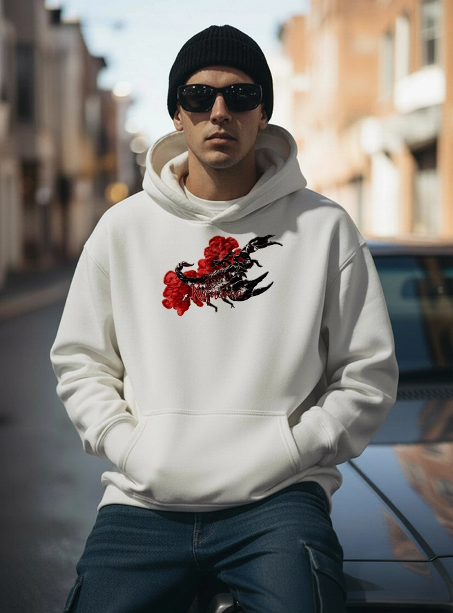 Rajputana Scarlet Scorpion Hoodie with Tiger and Scorpion Warrior Design by KSquaree
