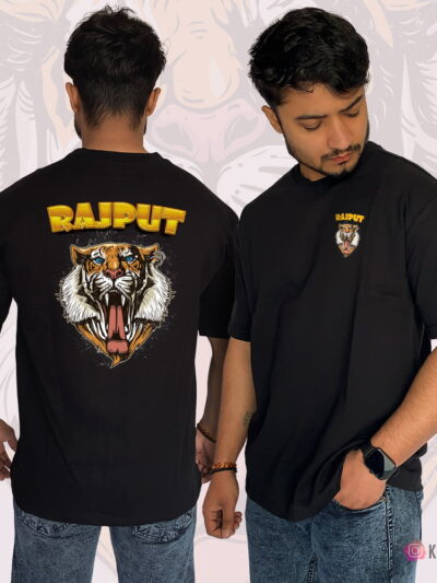 Tiger Face Rajput Design Over Size Terry Cotton T-shirt