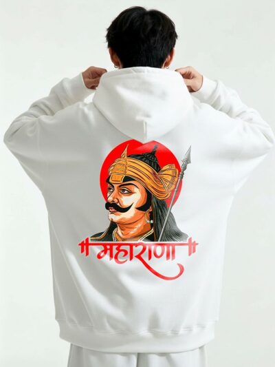 Maharana Pratap White Hoodie – Rajputana Warrior Design by KSquaree