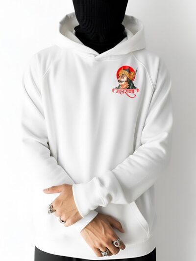 Maharana Pratap White Hoodie – Rajputana Warrior Design by KSquaree