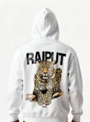 Rajput Leopard White Hoodie with Fierce Warrior Back Design by KSquaree