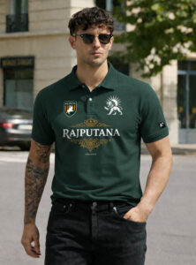 Rajputana Premium Polo T-Shirt Black with Royal Lion Rajput Design by KSquaree