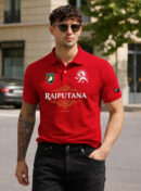 Rajputana Premium Polo T-Shirt Black with Royal Lion Rajput Design by KSquaree