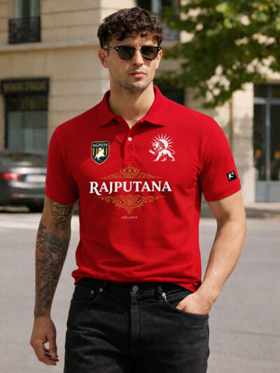 Rajputana Premium Polo T-Shirt Black with Royal Lion Rajput Design by KSquaree