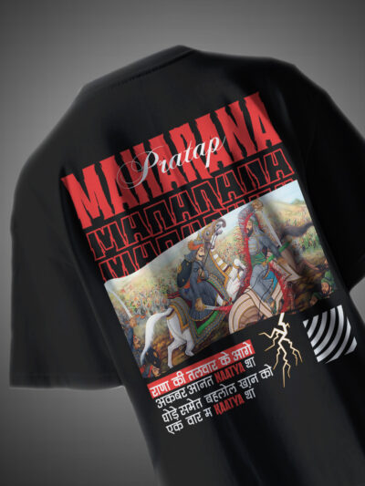 Maharana Pratap Printed Oversize Terry Cotton T-Shirt Rajputana Warrior Design KSquaree Rajputana Collection