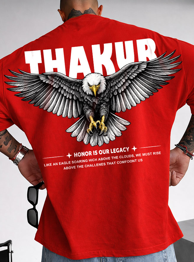 Thakur Eagle Oversized T-Shirt with Honor Is Our Legacy Print by KSquaree