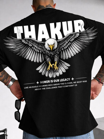 Thakur Eagle Oversized T-Shirt with Honor Is Our Legacy Print by KSquaree